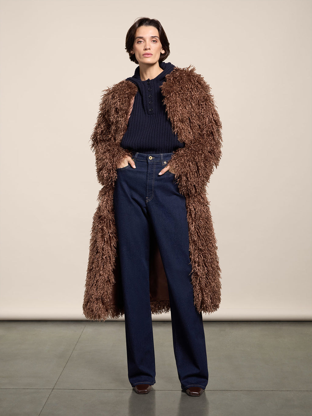 PANTALONE CINQUE TASCHE IN DENIM COMFORT OCEANO CON GAMBA AMPIA E VITA ALTA - OCEANO - Abbigliamento Donna | Pence 1979
