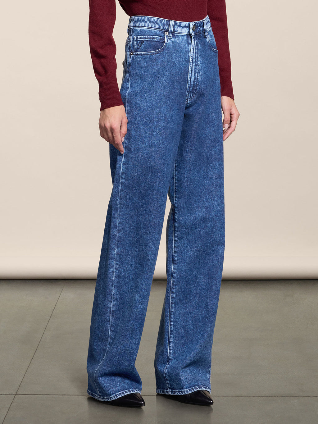 HIGH RISE WIDE LEG FIVE POCKETS MARBLE BLUE DENIM PANTS - MARBLE BLUE - Check Active | Pence 1979