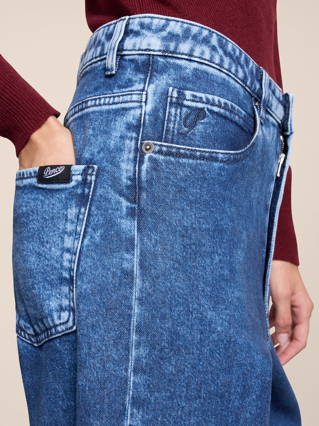 HIGH RISE WIDE LEG FIVE POCKETS MARBLE BLUE DENIM PANTS - MARBLE BLUE - Check Active | Pence 1979