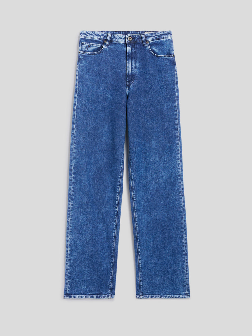 HIGH RISE WIDE LEG FIVE POCKETS MARBLE BLUE DENIM PANTS - MARBLE BLUE - Check Active | Pence 1979