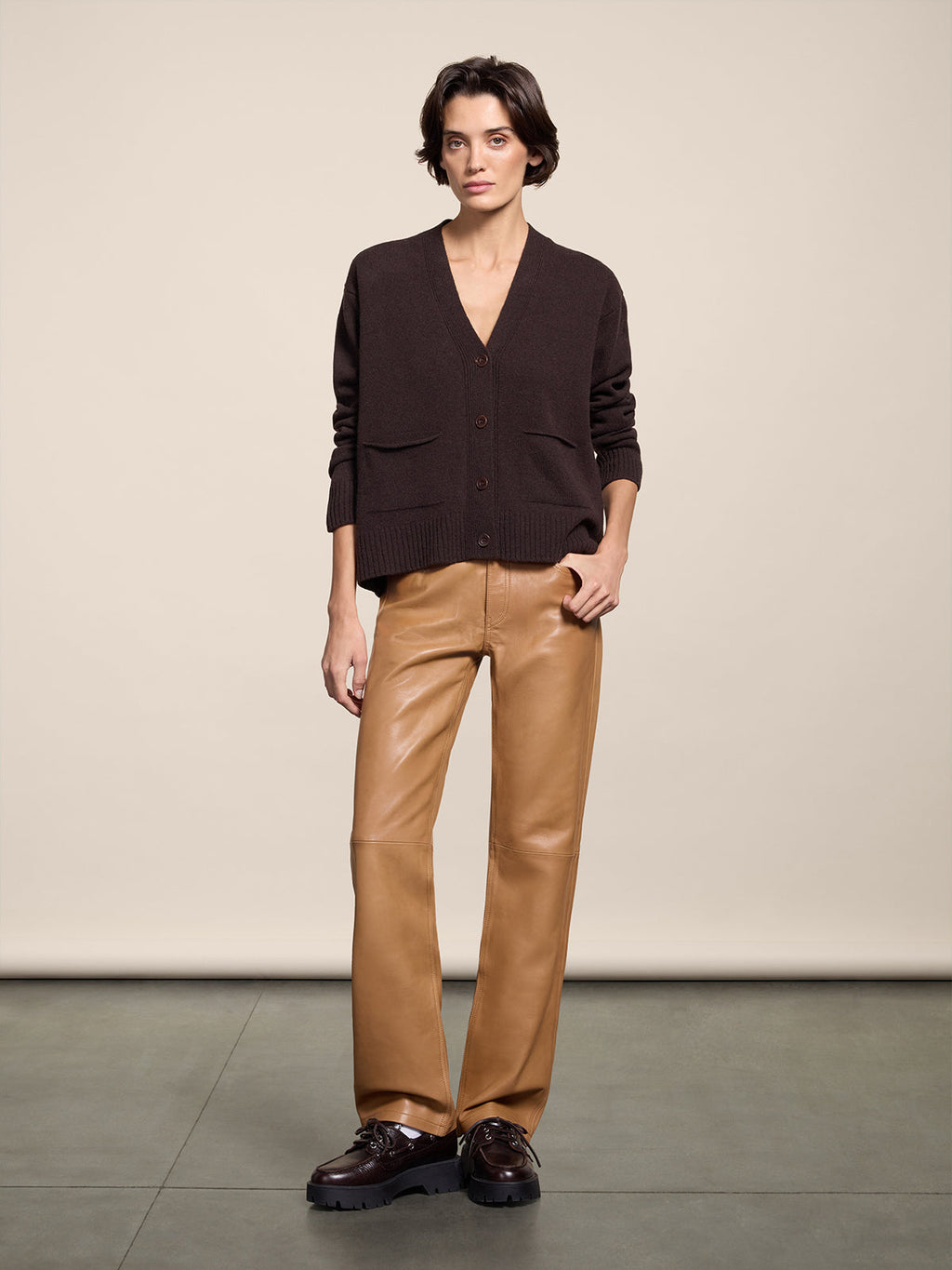 REGULAR FIT CARAMEL LEATHER FIVE POCKET PANTS - CARAMEL - Capi in Pelle Donna | Pence 1979