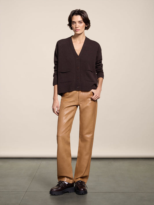 PANTALONE CINQUE TASCHE IN PELLE CARAMELLO REGULAR FIT - CARAMELLO - Abbigliamento Donna | Pence 1979