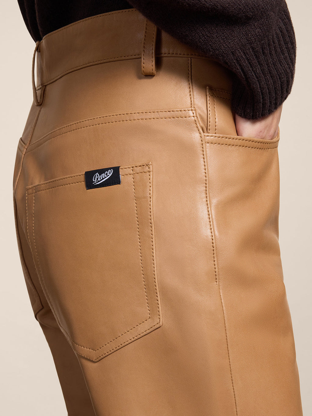 REGULAR FIT CARAMEL LEATHER FIVE POCKET PANTS - CARAMEL - Capi in Pelle Donna | Pence 1979