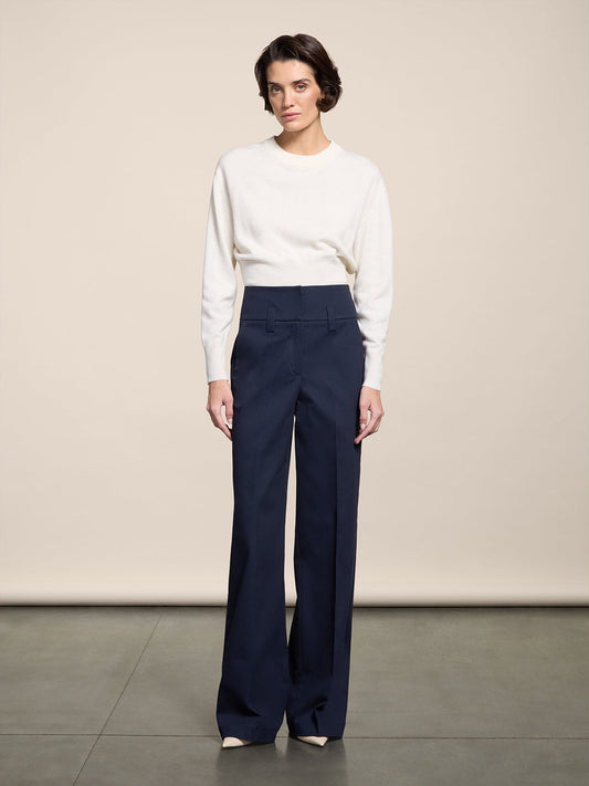 PANTALONI A VITA ALTA BLU NAVY, CINTURA ALTA PASSANTI BASSI E GAMBA AMPIA - BLU NAVY - Abbigliamento Donna | Pence 1979