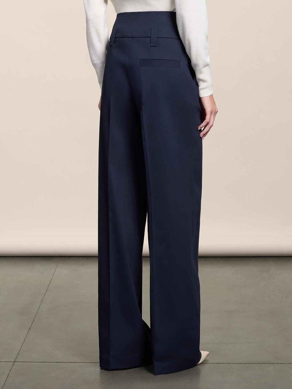 HIGH WAISTED BLUE NAVY WIDE-LEG TROUSERS WITH LOW BELT LOOPS - BLUE NAVY - Check Active | Pence 1979