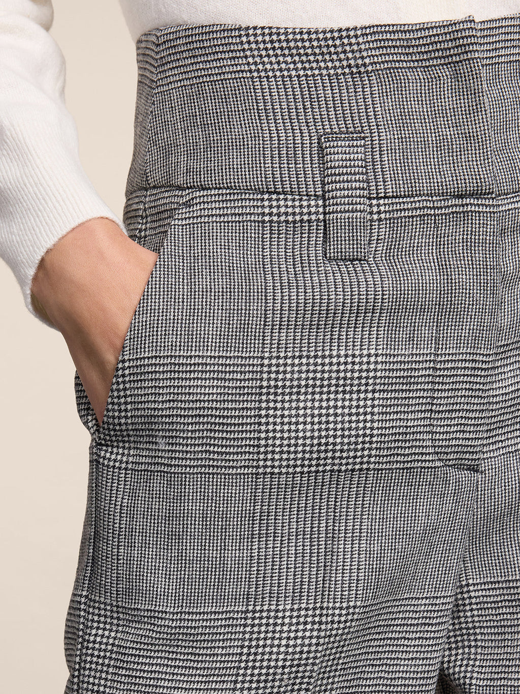 HIGH WAISTED BLACK AND WHITE WIDE LEG TROUSERS WITH LOW BELT LOOPS - BLACK\WHITE  - Check Active | Pence 1979