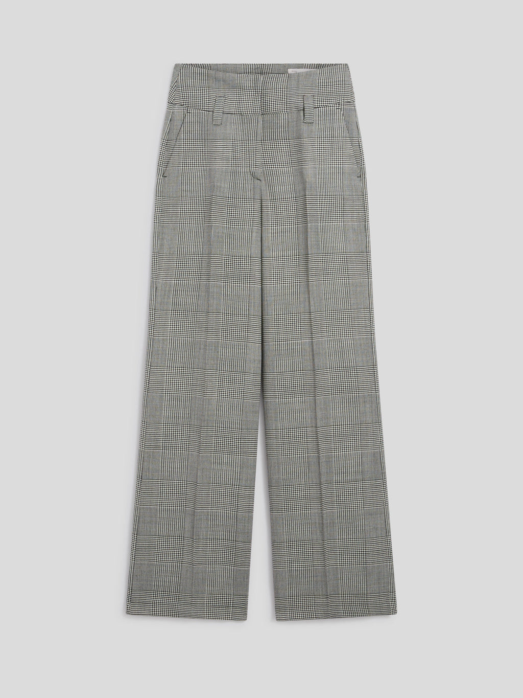 HIGH WAISTED BLACK AND WHITE WIDE LEG TROUSERS WITH LOW BELT LOOPS - BLACK\WHITE  - Check Active | Pence 1979