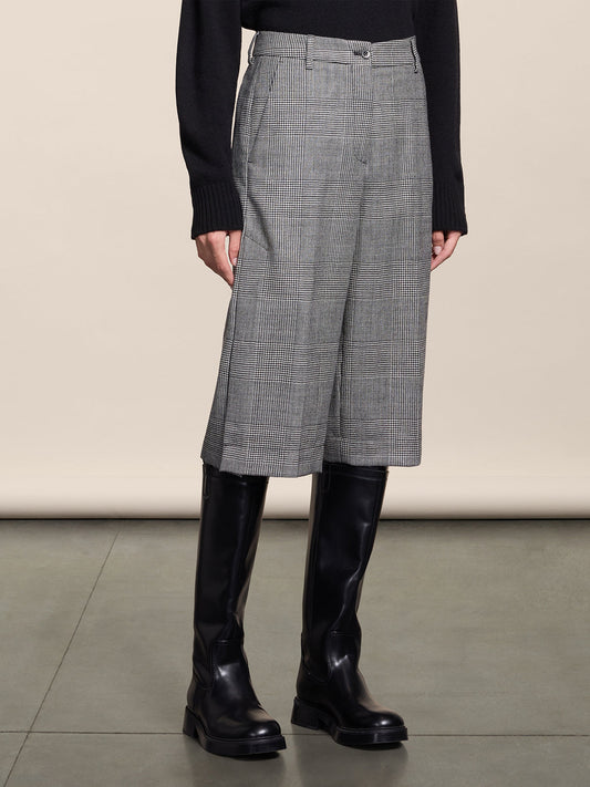 BERMUDA LUNGO IN LANA BIANCO E NERO CON APERTURA LATERALE A BOTTONI LOOSE FIT - BLACK\WHITE  - Abbigliamento Donna | Pence 1979