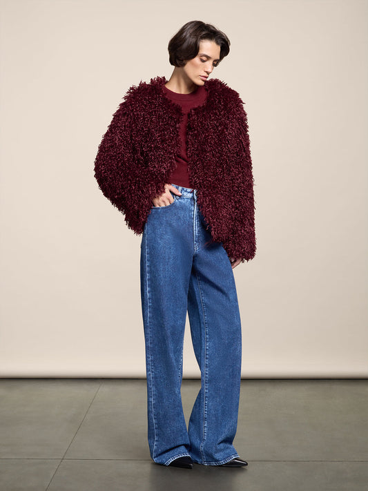 CAPPOTTO GIROCOLLO CORTO PORPORA IN ECOPELLICCIA REGULAR FIT - PURPLE - Abbigliamento Donna | Pence 1979