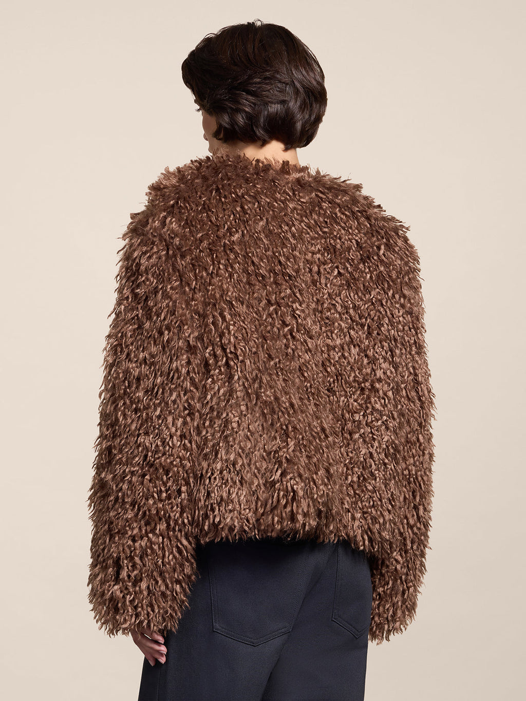REGULAR FIT WOOD FAUX FUR SHORT JACKET - WOOD - Check Active | Pence 1979