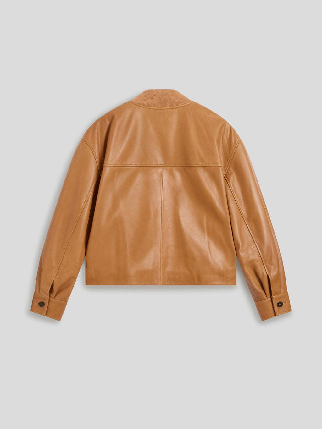 REGULAR FIT CARAMEL CROPPED BOMBER WITH KNIT COLLAR - CARAMEL - Capi in Pelle Donna | Pence 1979