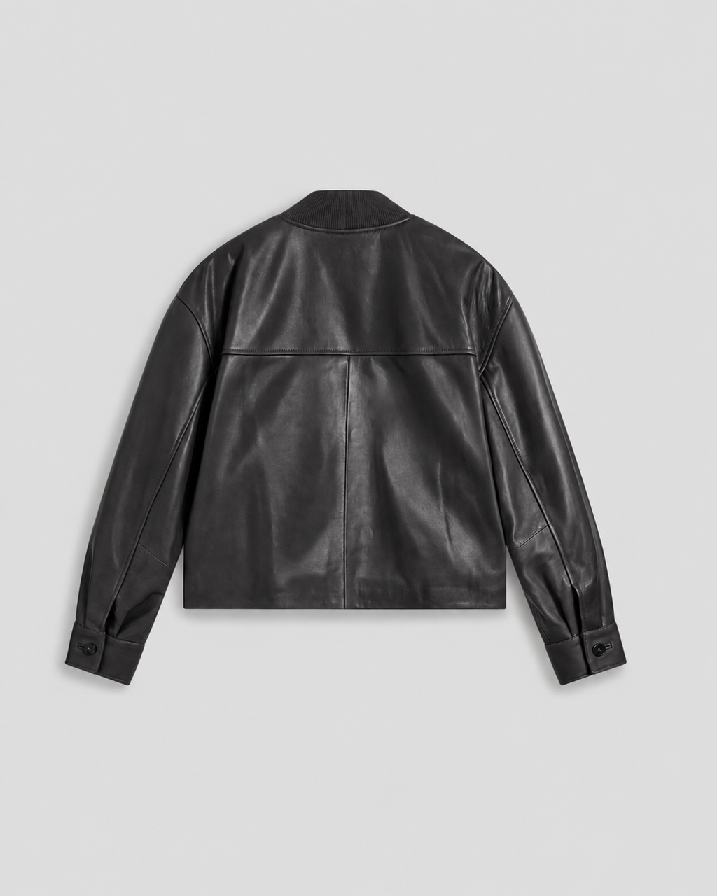 EGULAR FIT BLACK CROPPED BOMBER WITH KNIT COLLAR - BLACK - Capi in Pelle Donna | Pence 1979
