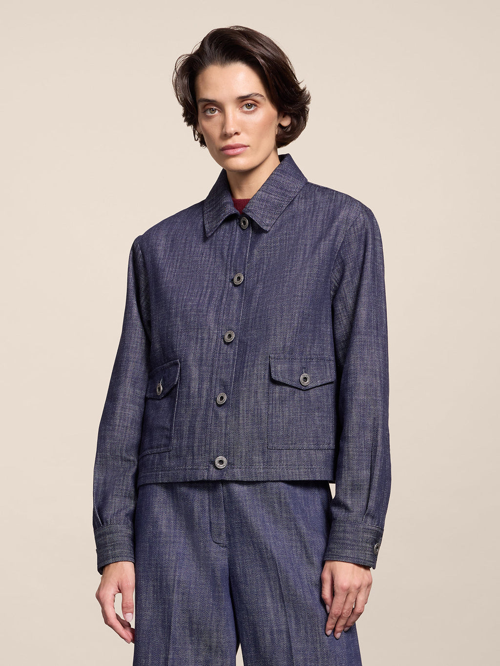 OVERSHIRT REGULAR FIT IN DENIM LEGGERO SPICY BLU CON TASCHE APPLICATE - SPICY BLU - Check Active | Pence 1979