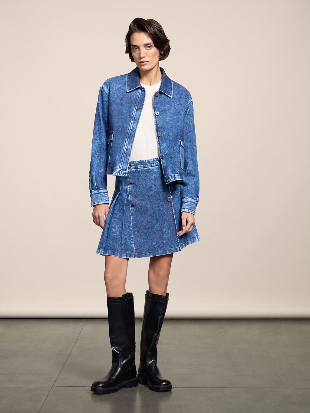 REGULAR FIT DENIM OVERSHIRT WITH POCKETS MARBLE BLUE - MARBLE BLUE - Check Active | Pence 1979