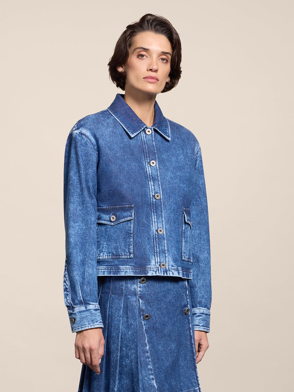 REGULAR FIT DENIM OVERSHIRT WITH POCKETS MARBLE BLUE - MARBLE BLUE - Check Active | Pence 1979