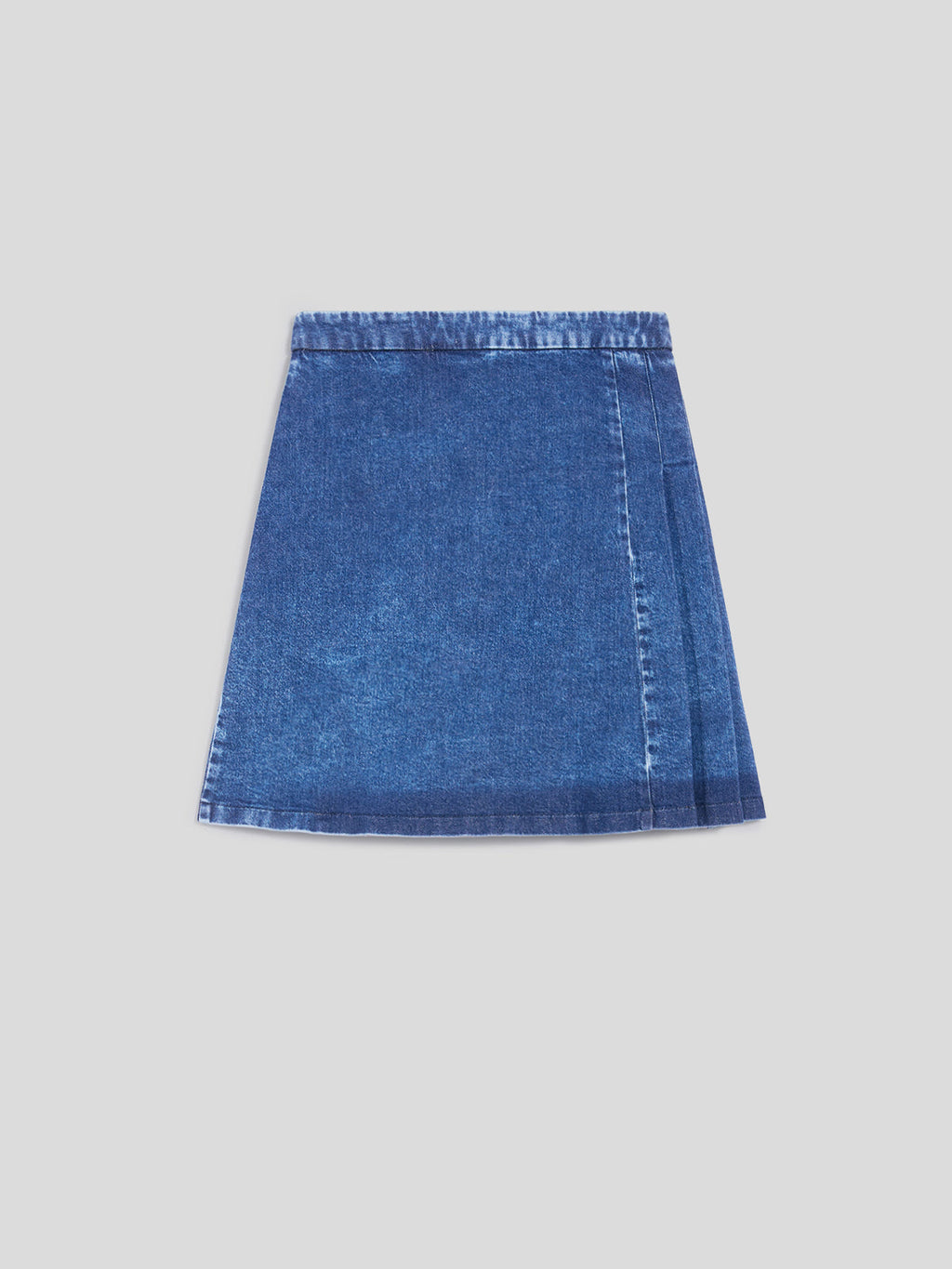 REGULAR FIT MARBLE BLUE DENIM MINI SKIRT WITH BUTTONS AND PLEATED SIDE - MARBLE BLUE - Check Active | Pence 1979