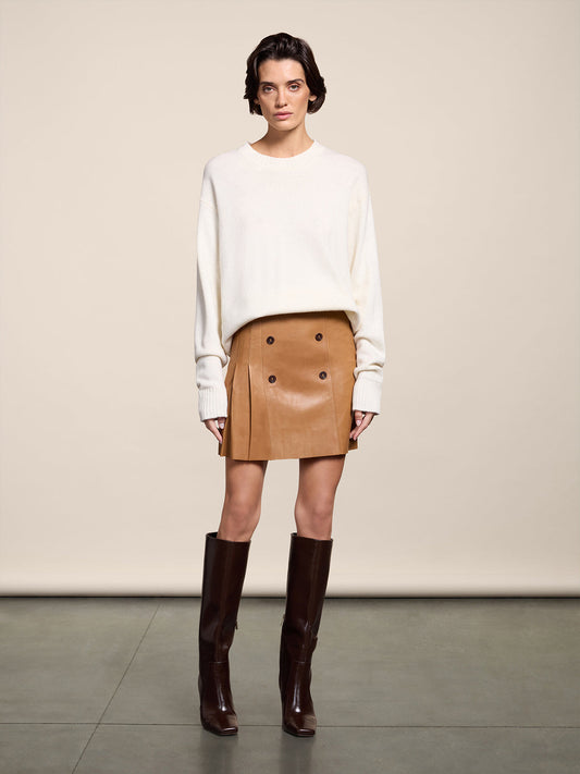 MINIGONNA IN PELLE CARAMELLO CON BOTTONI E CHIUSURA CON ZIP REGULAR FIT - CARAMELLO - Abbigliamento Donna | Pence 1979