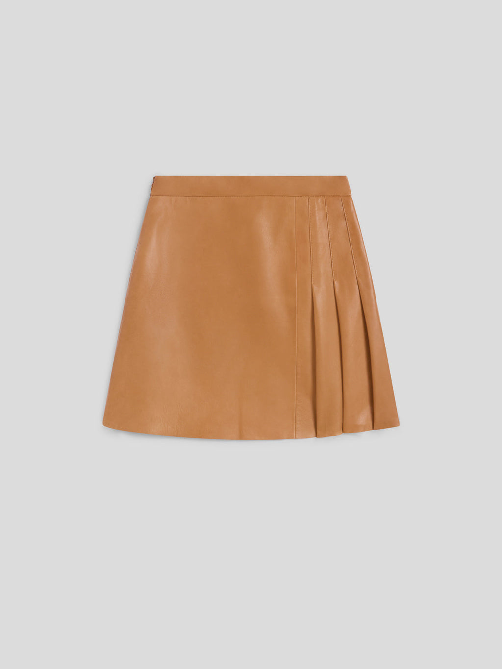 REGULAR FIT CARAMEL LEATHER MINI SKIRT WITH BUTTONS AND PLEATED SIDE - CARAMEL - Capi in Pelle Donna | Pence 1979