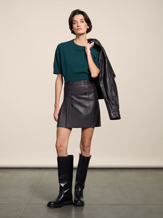 MINIGONNA IN PELLE NERA CON BOTTONI E CHIUSURA CON ZIP REGULAR FIT - NERO - Abbigliamento Donna | Pence 1979