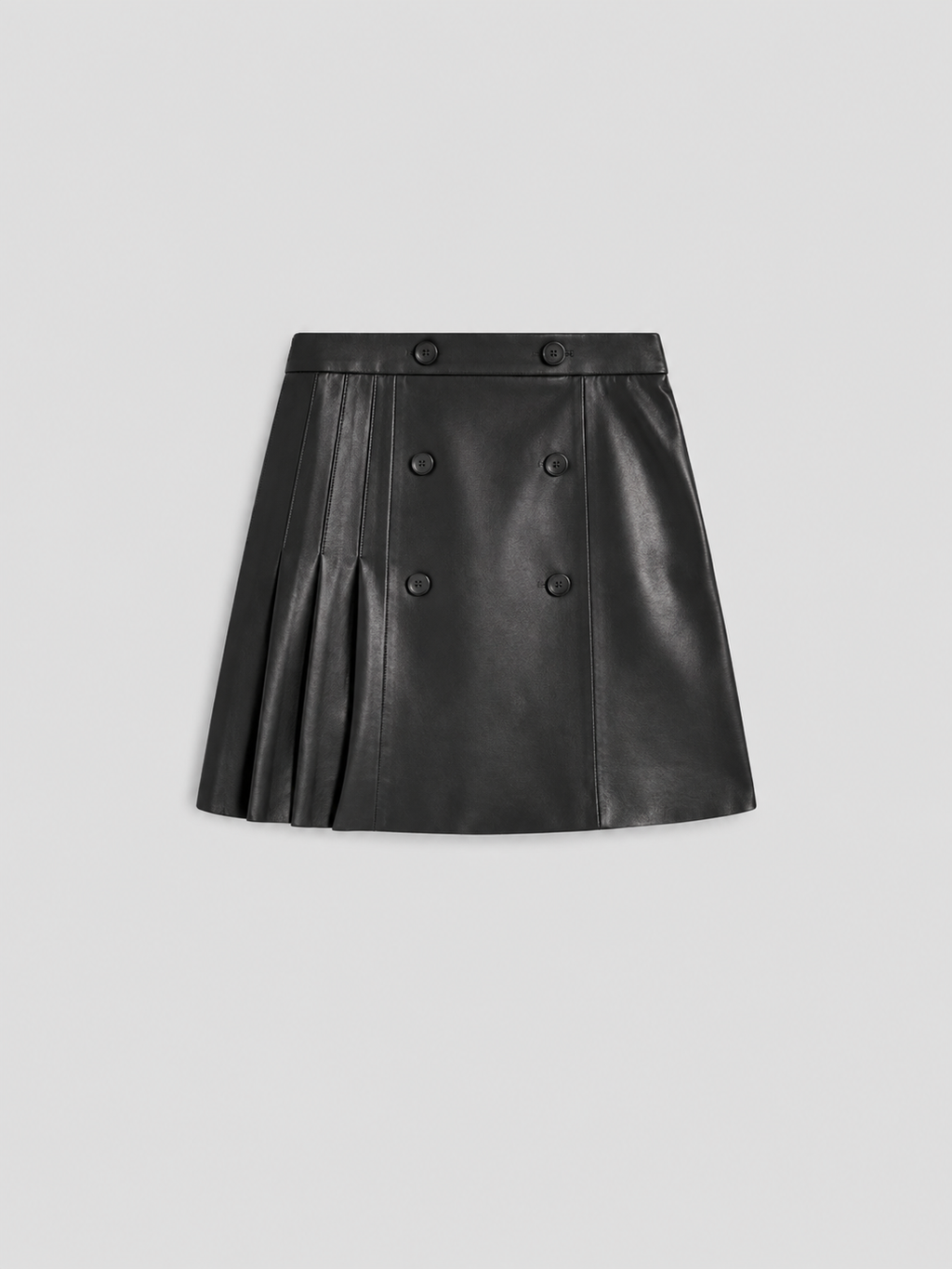 REGULAR FIT BLACK LEATHER MINI SKIRT WITH BUTTONS AND PLEATED SIDE - BLACK - Capi in Pelle Donna | Pence 1979