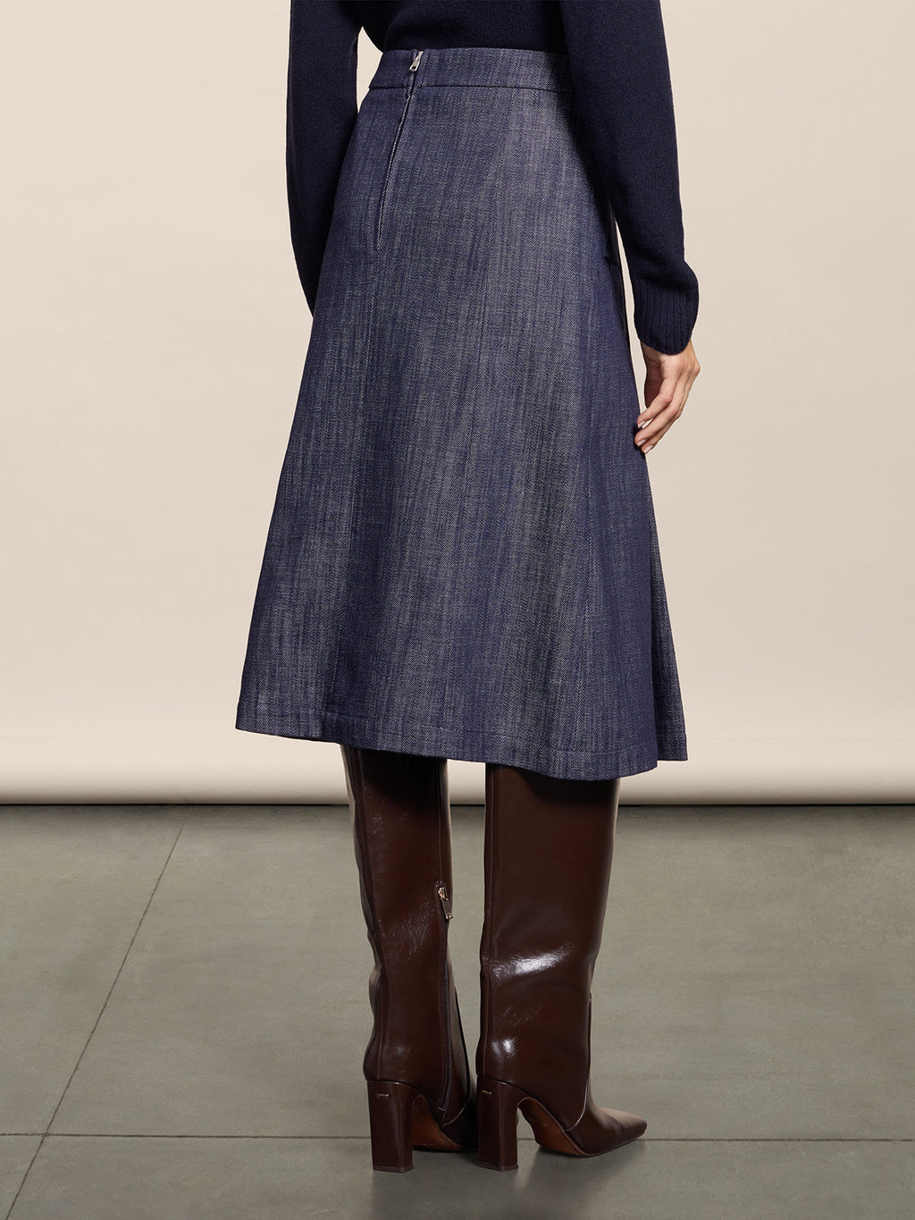 REGULAR FIT SPICY BLUE DENIM KNEE LENGHT SKIRT WITH BUTTONS AND POCKETS - SPICY BLUE - Check Active | Pence 1979