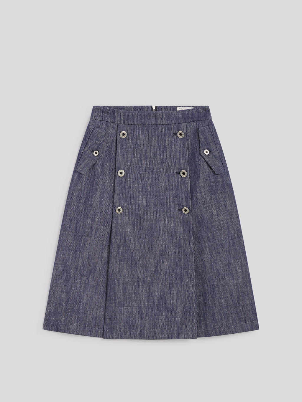 REGULAR FIT SPICY BLUE DENIM KNEE LENGHT SKIRT WITH BUTTONS AND POCKETS - SPICY BLUE - Check Active | Pence 1979