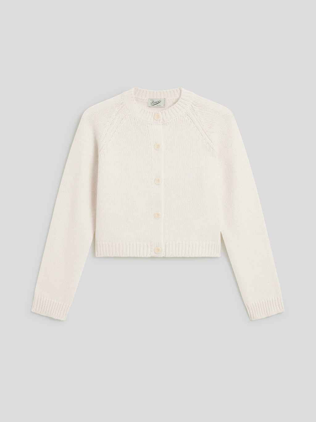 REGULAR FIT WOOL CREW-NECK CARDIGAN WITH RAGLAN SLEEVES NATURAL - NATURAL - Check Active | Pence 1979