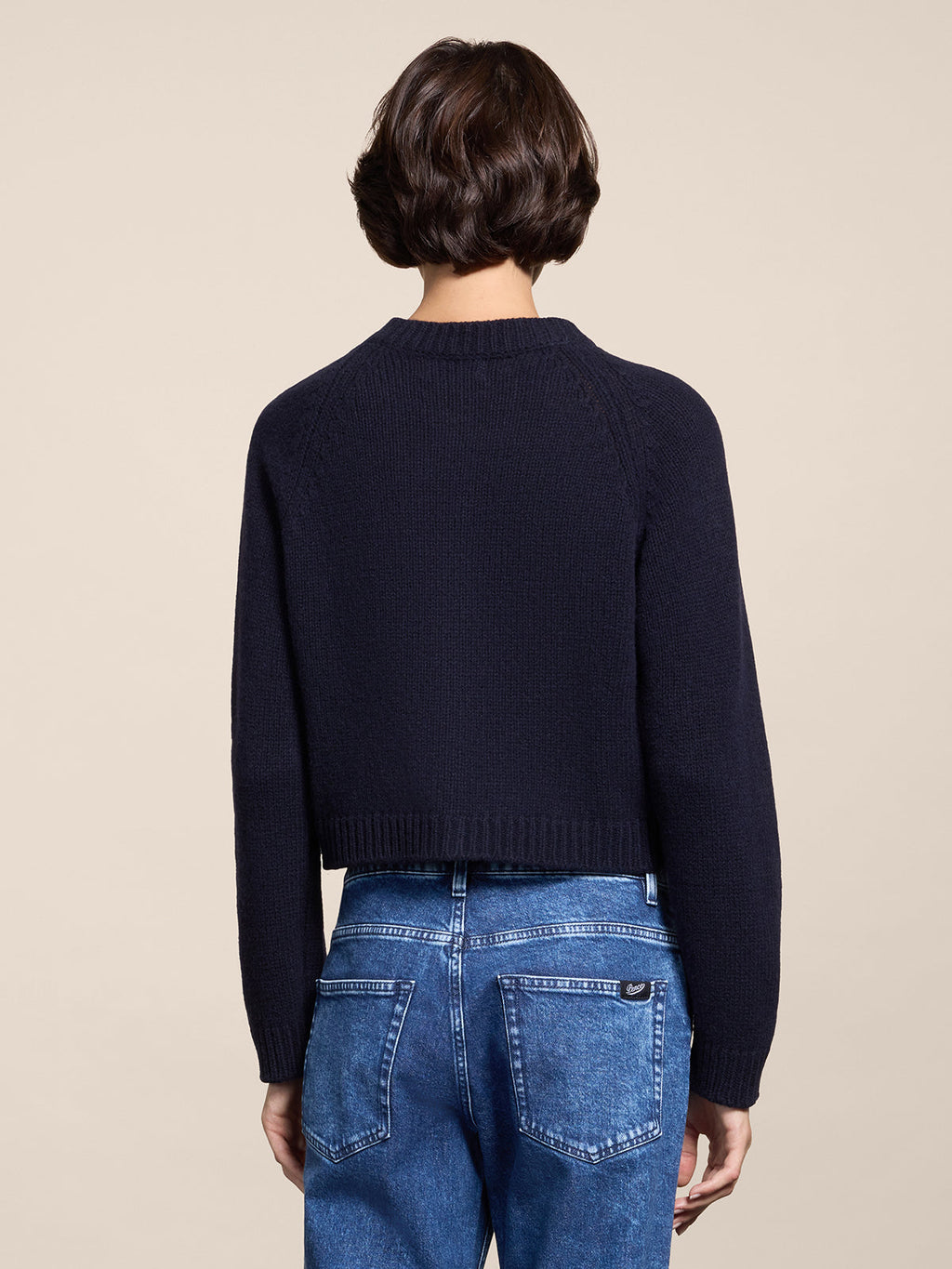 REGULAR FIT WOOL CREW-NECK CARDIGAN WITH RAGLAN SLEEVES BLUE NAVY - BLUE NAVY - Check Active | Pence 1979