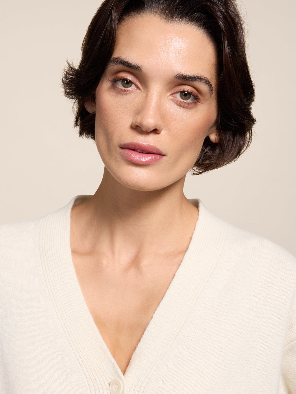 RELAXED FIT WOOL CARDIGAN NATURAL - NATURAL - Check Active | Pence 1979