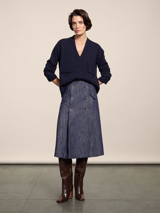 RELAXED FIT WOOL CARDIGAN BLUE NAVY - BLUE NAVY - Check Active | Pence 1979