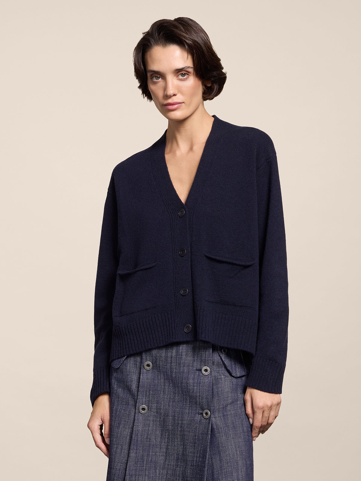 RELAXED FIT WOOL CARDIGAN BLUE NAVY