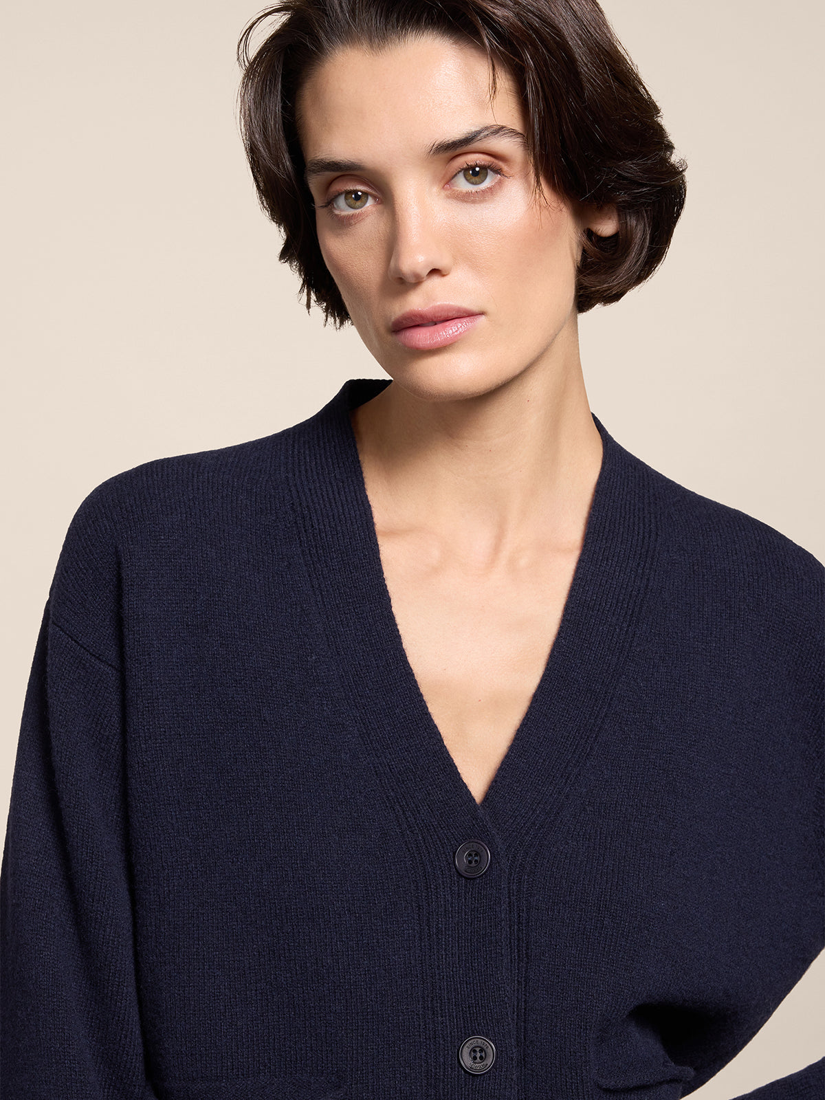 RELAXED FIT WOOL CARDIGAN BLUE NAVY