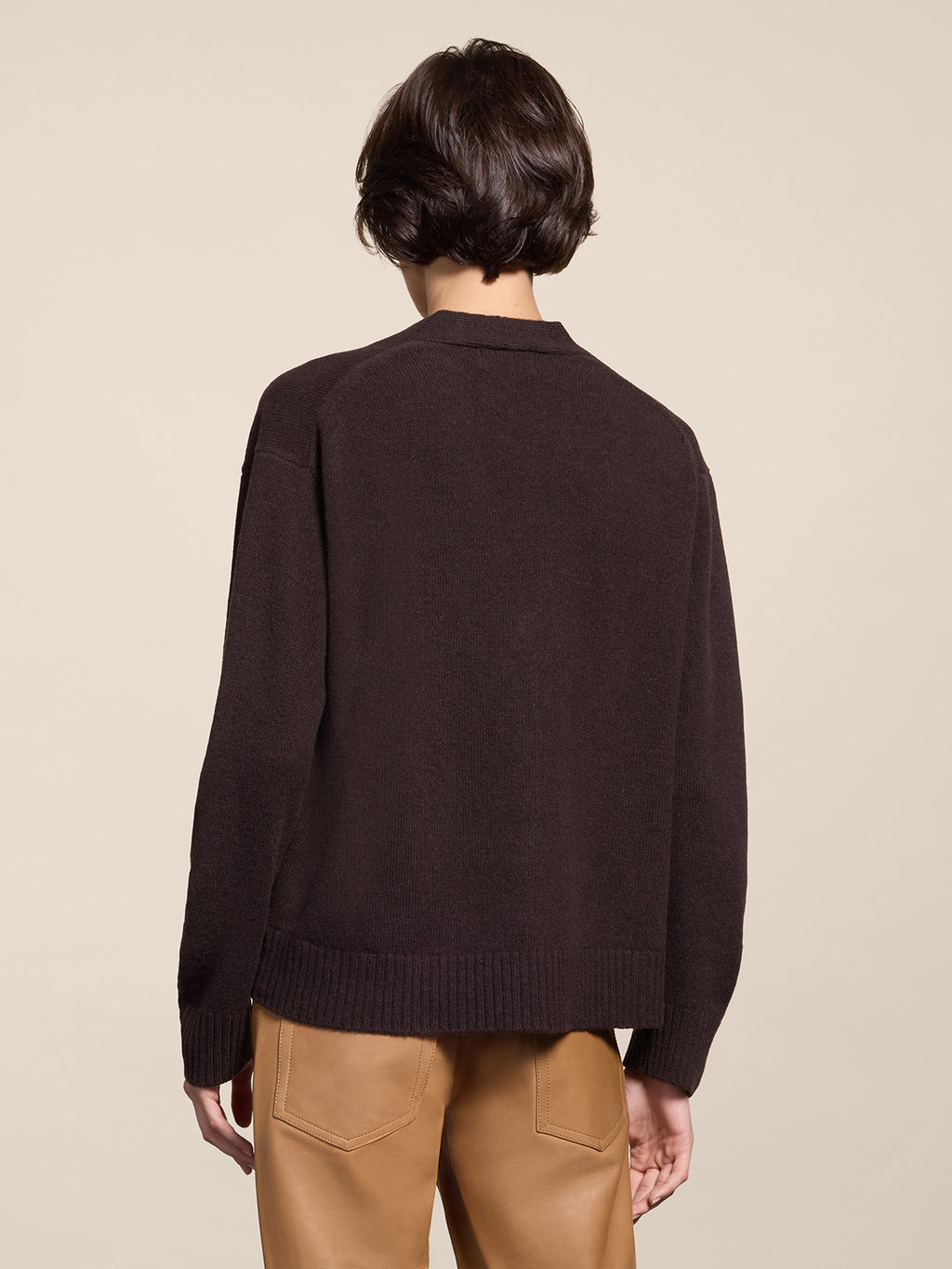RELAXED FIT WOOL CARDIGAN MAHOGANY - MAHOGANY - Check Active | Pence 1979