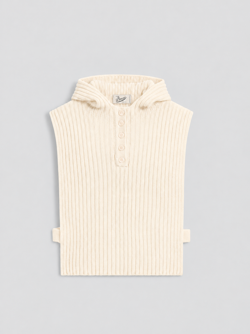 RIBBED WOOL HOODIE VEST NATURAL - NATURAL - Check Active | Pence 1979