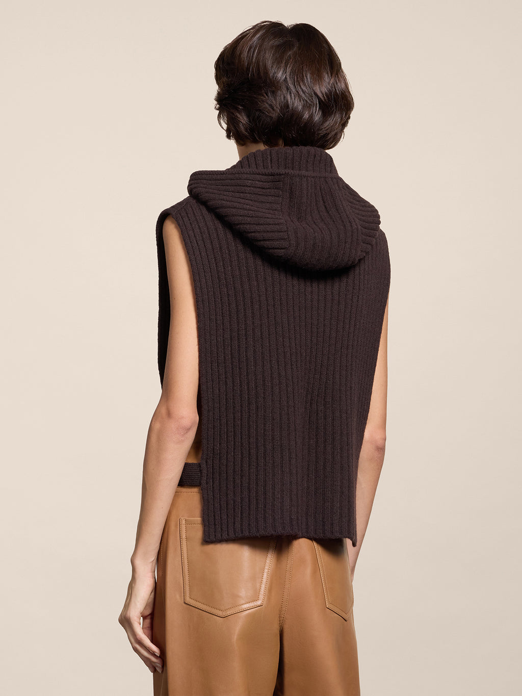 RIBBED WOOL HOODIE VEST MAHOGANY - MAHOGANY - Check Active | Pence 1979