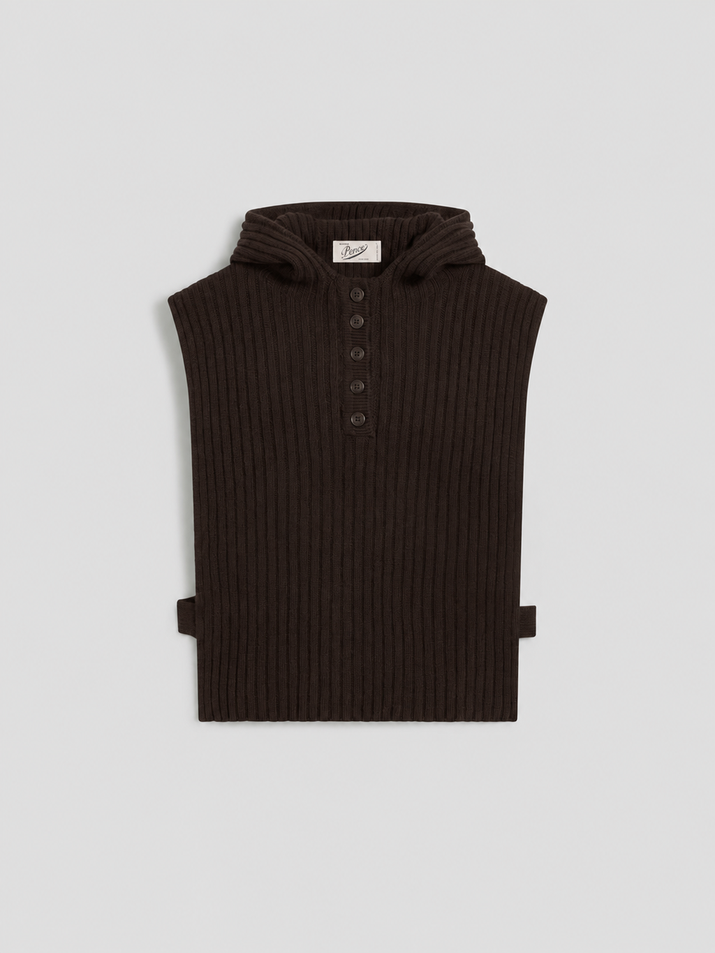RIBBED WOOL HOODIE VEST MAHOGANY - MAHOGANY - Check Active | Pence 1979
