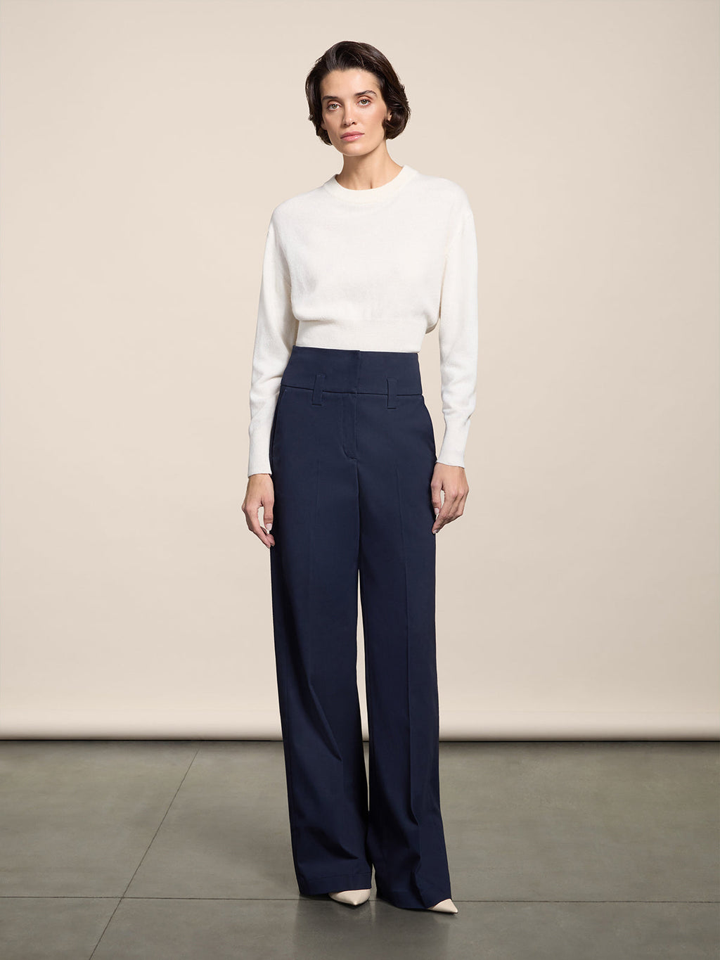 REGULAR FIT CROPPED CREW NECK SWEATER NATURAL - NATURAL - Check Active | Pence 1979