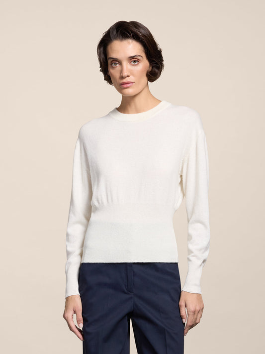 REGULAR FIT CROPPED CREW NECK SWEATER NATURAL - NATURAL - Check Active | Pence 1979