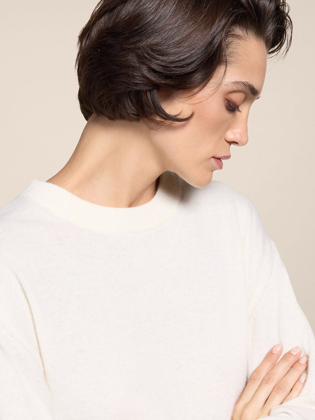 REGULAR FIT CROPPED CREW NECK SWEATER NATURAL - NATURAL - Check Active | Pence 1979