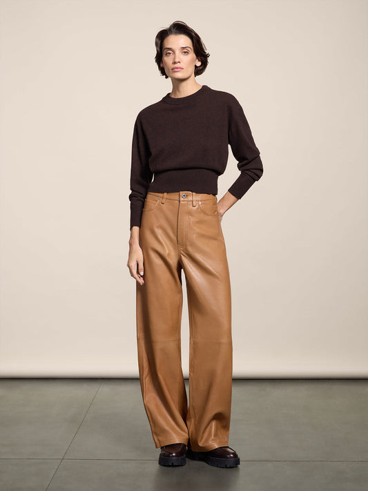 REGULAR FIT CROPPED CREW NECK SWEATER MAHOGANY - MAHOGANY - Check Active | Pence 1979