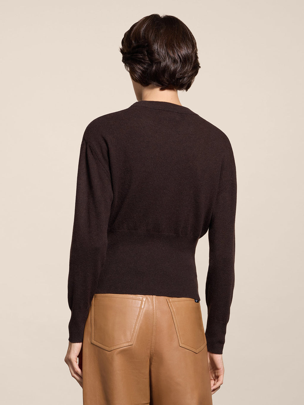 REGULAR FIT CROPPED CREW NECK SWEATER MAHOGANY - MAHOGANY - Check Active | Pence 1979