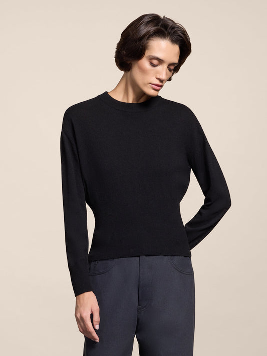 REGULAR FIT CROPPED CREW NECK SWEATER BLACK - BLACK - Check Active | Pence 1979