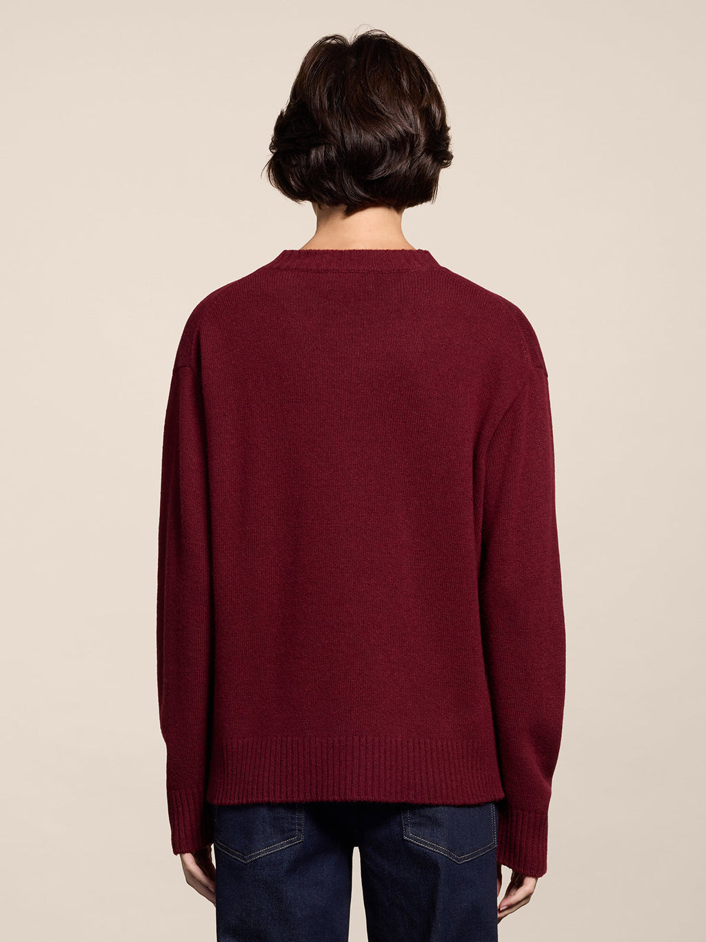 MAGLIA GIROCOLLO CON BORDI A COSTINE RELAXED FIT BORDEAUX - BORDEAUX - Abbigliamento Donna | Pence 1979
