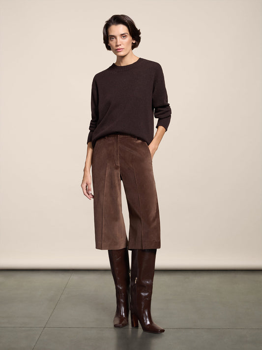 MAHOGANY RELAXED-FIT, CREW-NECK SWEATER WITH RIBBED TRIMS - MAHOGANY - Check Active | Pence 1979