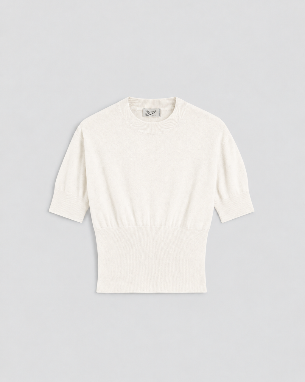 SHORT-SLEEVED CREW-NECK SWEATER WITH A HIGH RIBBED TRIM IN NATURAL WOOL AND CASHMERE, REGULAR FIT - NATURAL - Check Active | Pence 1979