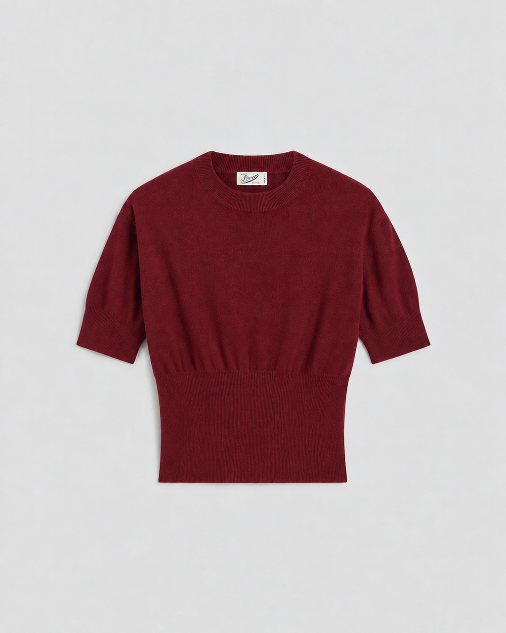SHORT-SLEEVED CREW-NECK SWEATER WITH A HIGH RIBBED TRIM IN BURGUNDY WOOL AND CASHMERE, REGULAR FIT - BORDEAUX - Check Active | Pence 1979