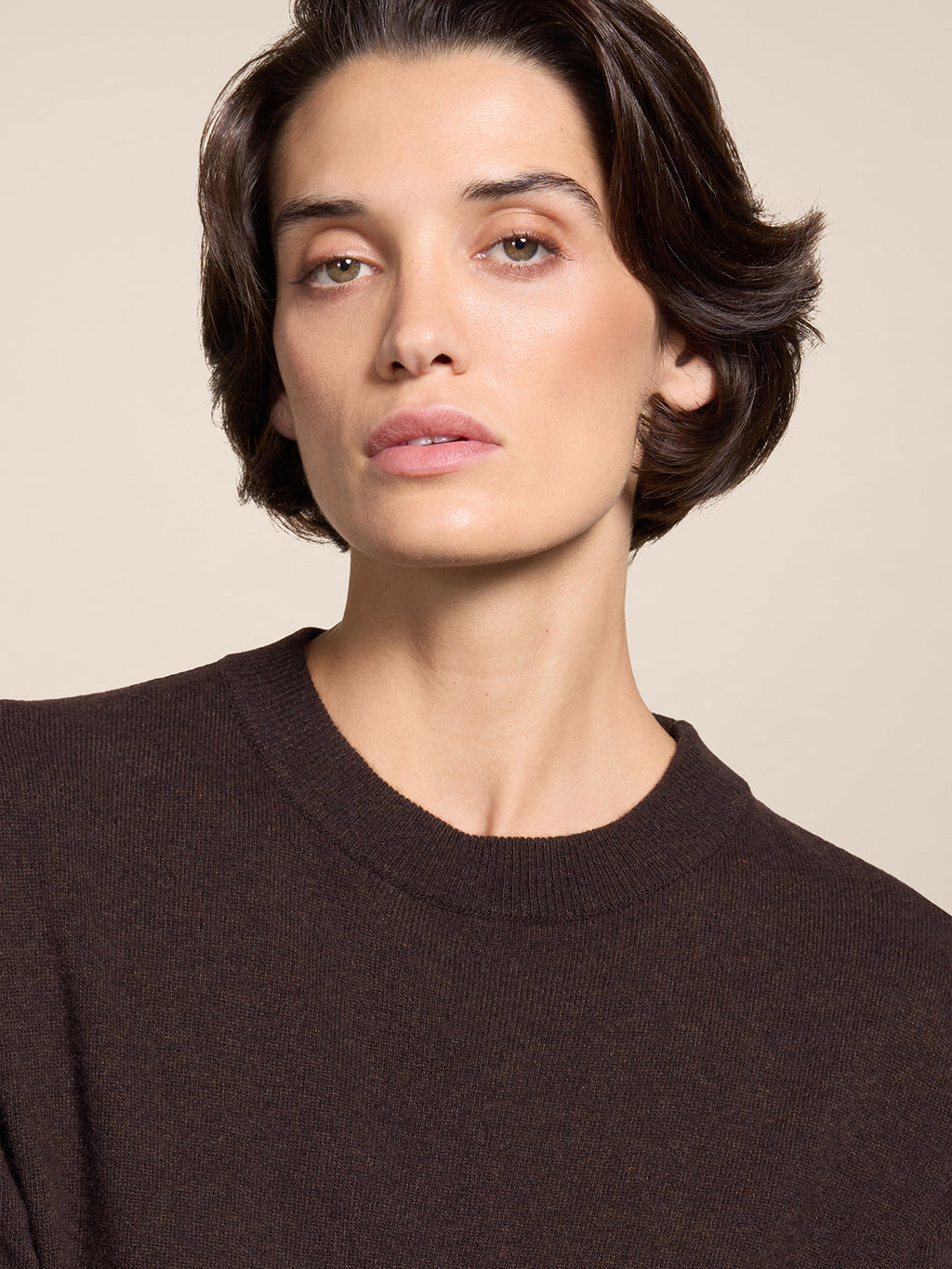 REGULAR FIT CREW-NECK SWEATER WITH CINCH WAIST MAHOGANY - MOGANO - Check Active | Pence 1979