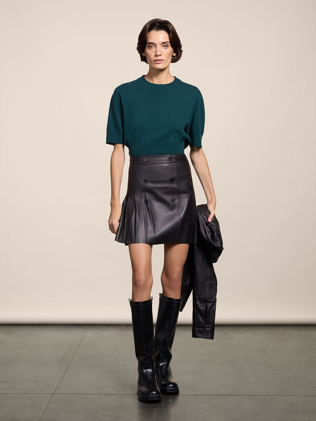 MAGLIA GIROCOLLO MANICA CORTA CON BORDO ALTO IN LANA E CASHMERE REGULAR FIT BOTTIGLIA - BOTTIGLIA - Abbigliamento Donna | Pence 1979