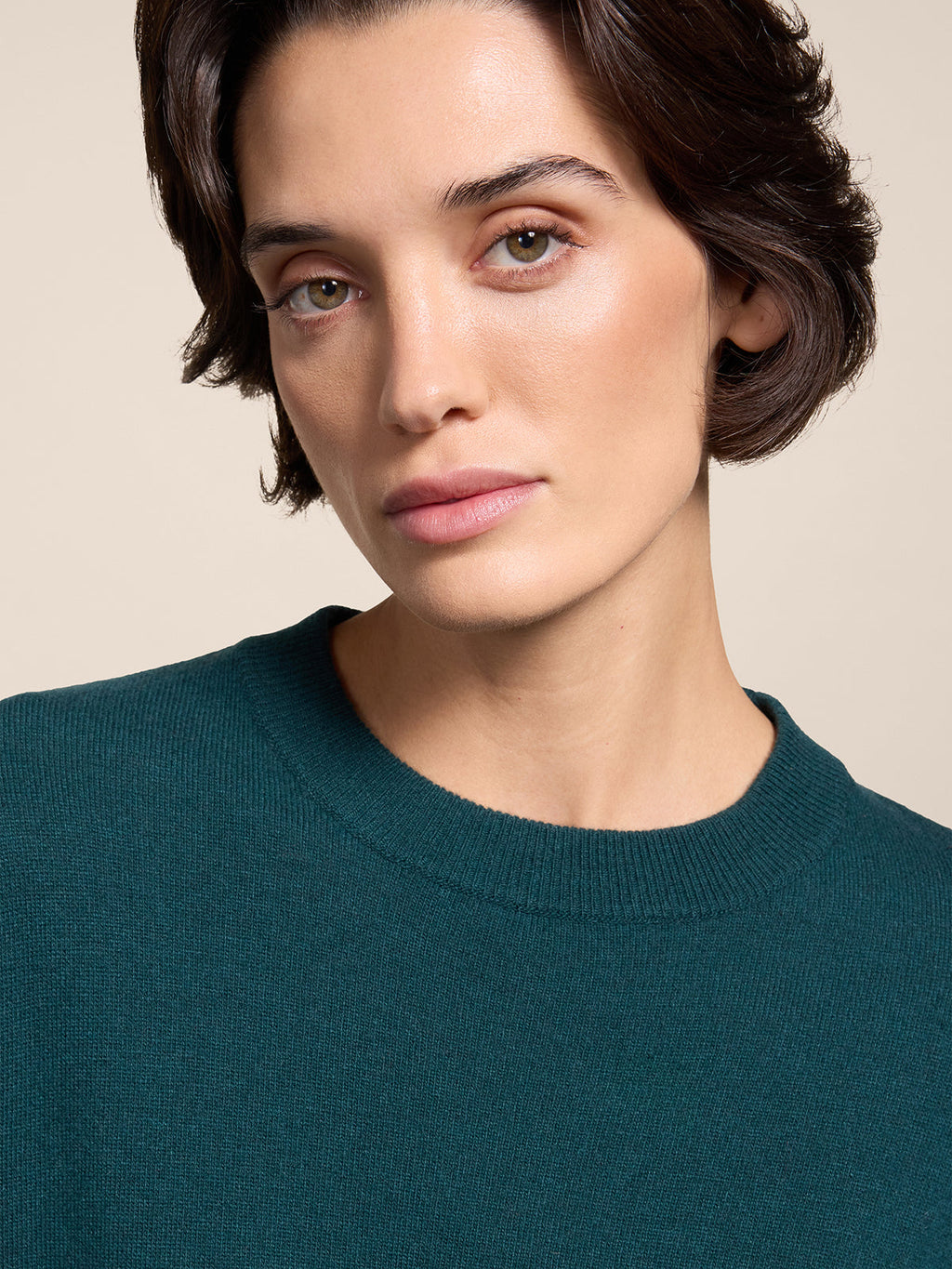 MAGLIA GIROCOLLO MANICA CORTA CON BORDO ALTO IN LANA E CASHMERE REGULAR FIT BOTTIGLIA - BOTTIGLIA - Abbigliamento Donna | Pence 1979