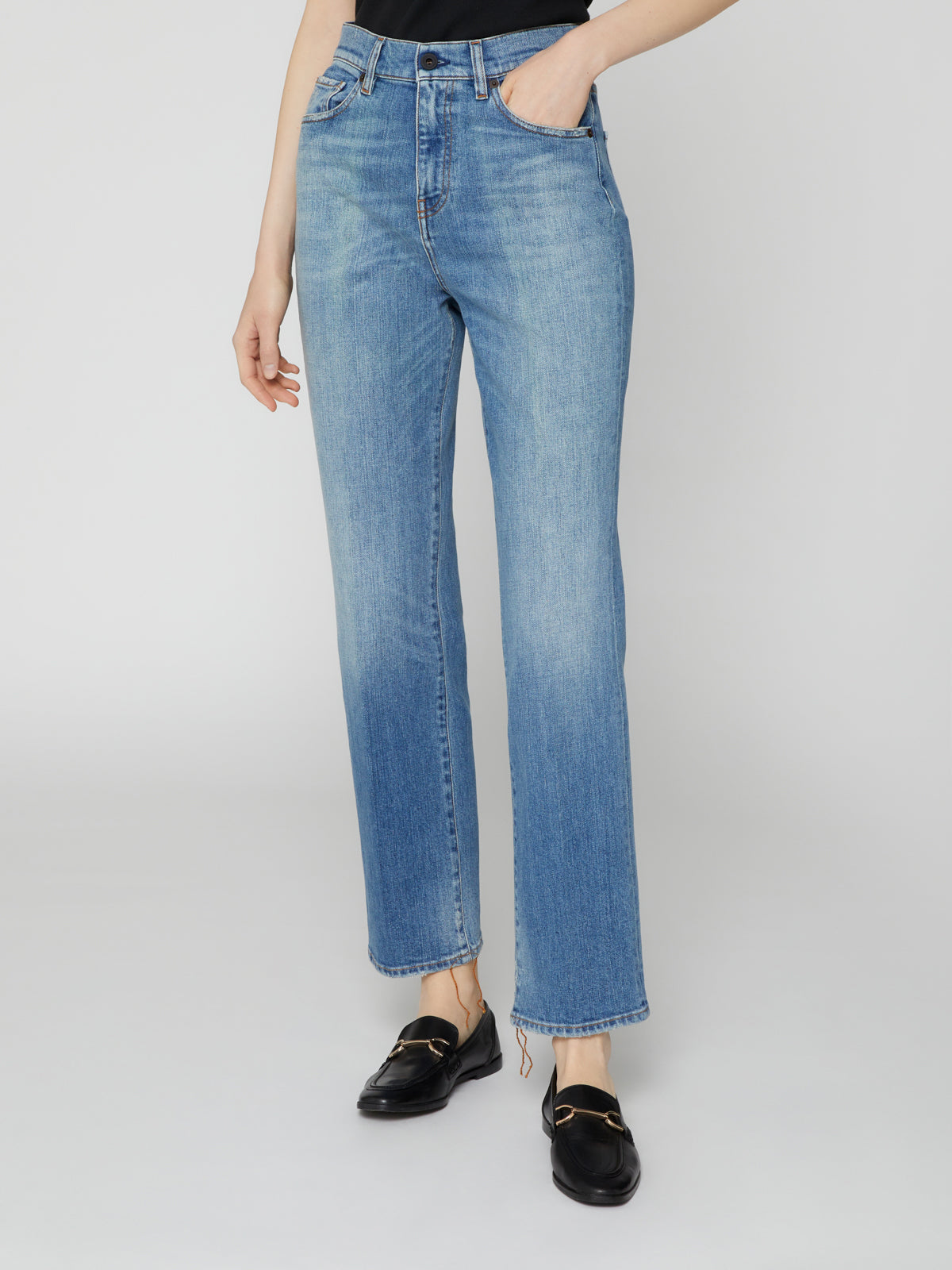 Jeans da Donna a Vita Alta con Piega Stirata